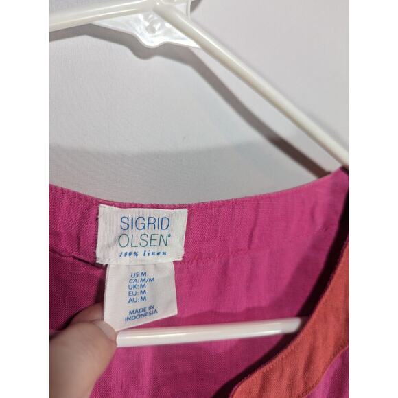 Sigrid Olsen Linen Shift Tank Dress Sz M Summer Beach Lightweight Pink Chic - Picture 3 of 5